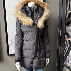 Nicole Benisti Deep Gray Puffer Jacket with Fur Trim